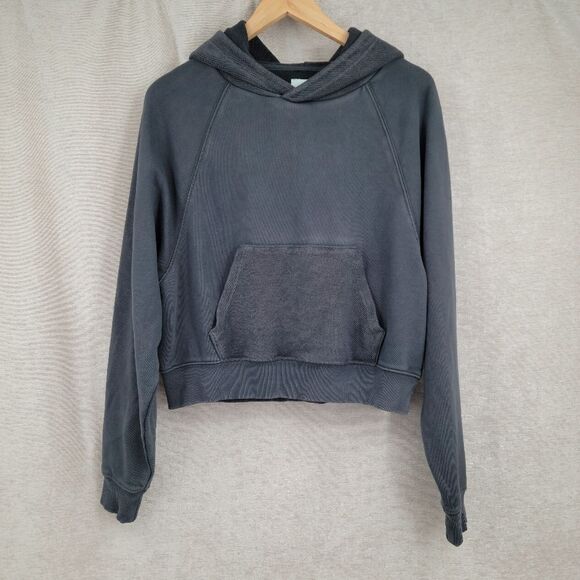 aerie Cropped Oversized Hoodie Sweatshirt Gray Cotton Women's Small - Picture 1 of 12